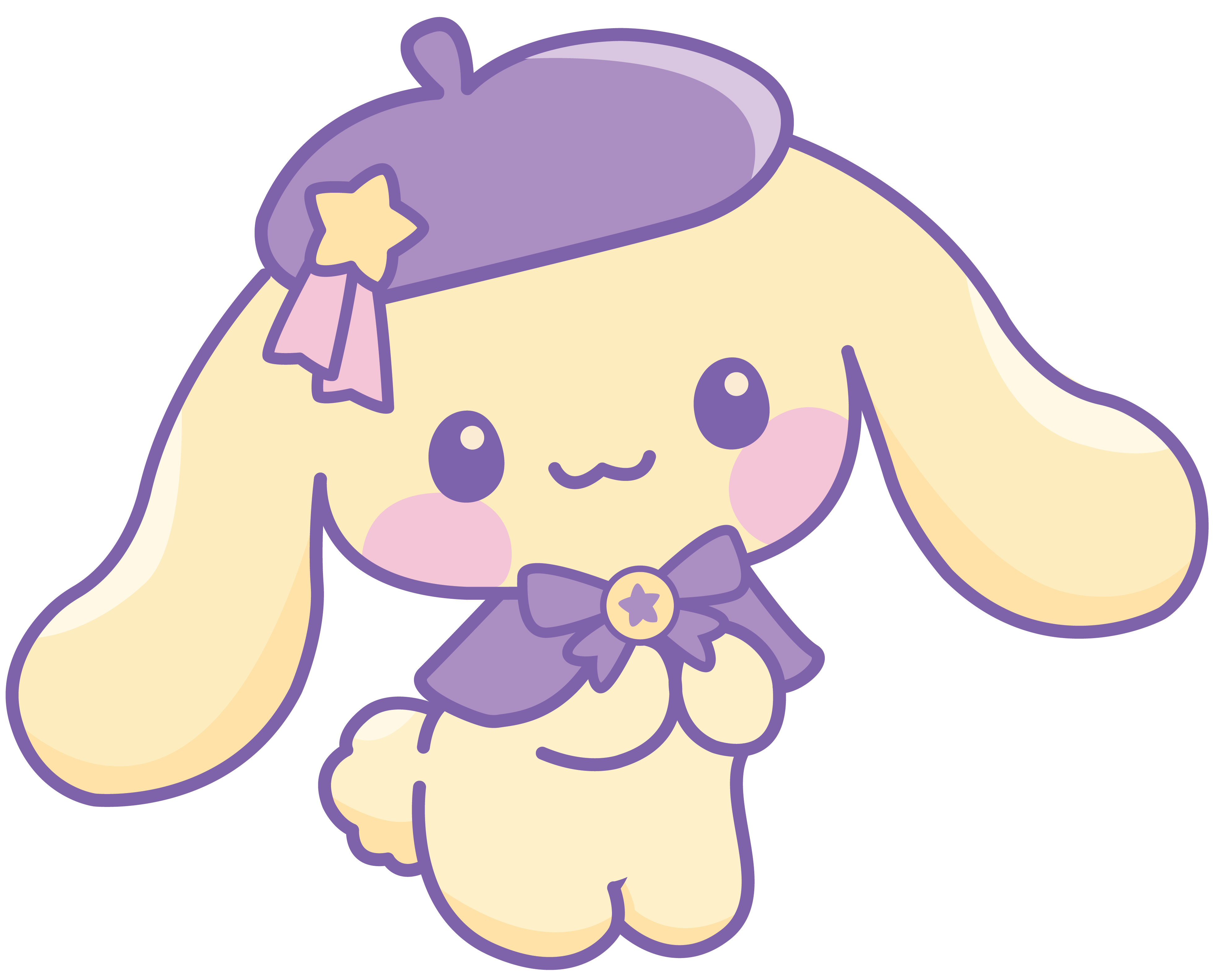 Mascote amarela da Cecipurin com boina lilás e broche de estrela